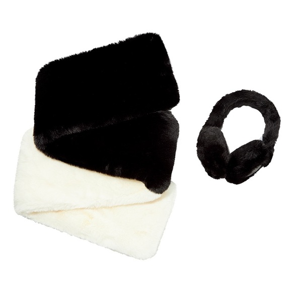 🆕 APPARIS Faux Fur Stole Wrap Scarf & Faux Fur Earmuffs Black White - Picture 7 of 9